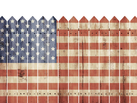 Wooden Fence With USA Flag Pattern