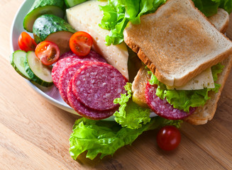 Breakfast with salami and cheese