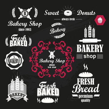 Retro Bakery logotypes set. Vector design elements.