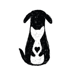 Silhouette icon of cat and dog friendship