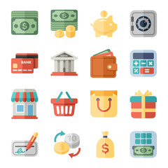 money, finance, shopping flat icons