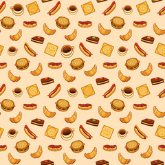 Pattern with fast food and pastry.