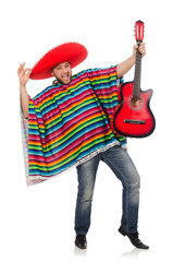 Funny mexican with guitar isolated on white