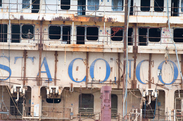 Costa Concordia wreck in Genoa Harbor