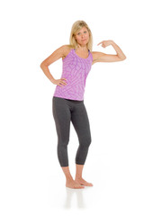 Model isolated pointing to herself