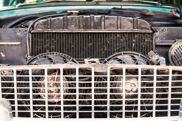 Fototapeta na wymiar close-up of old radiator of retro vintage car