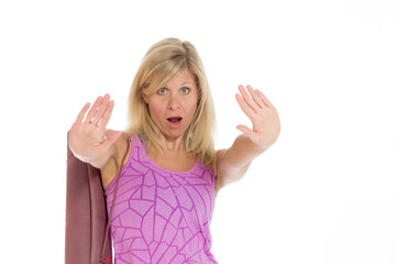 Fototapeta premium Model isolated stop sign with hand