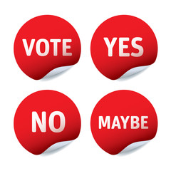 Set of red vector stickers - Vote, Yes, No, Maybe