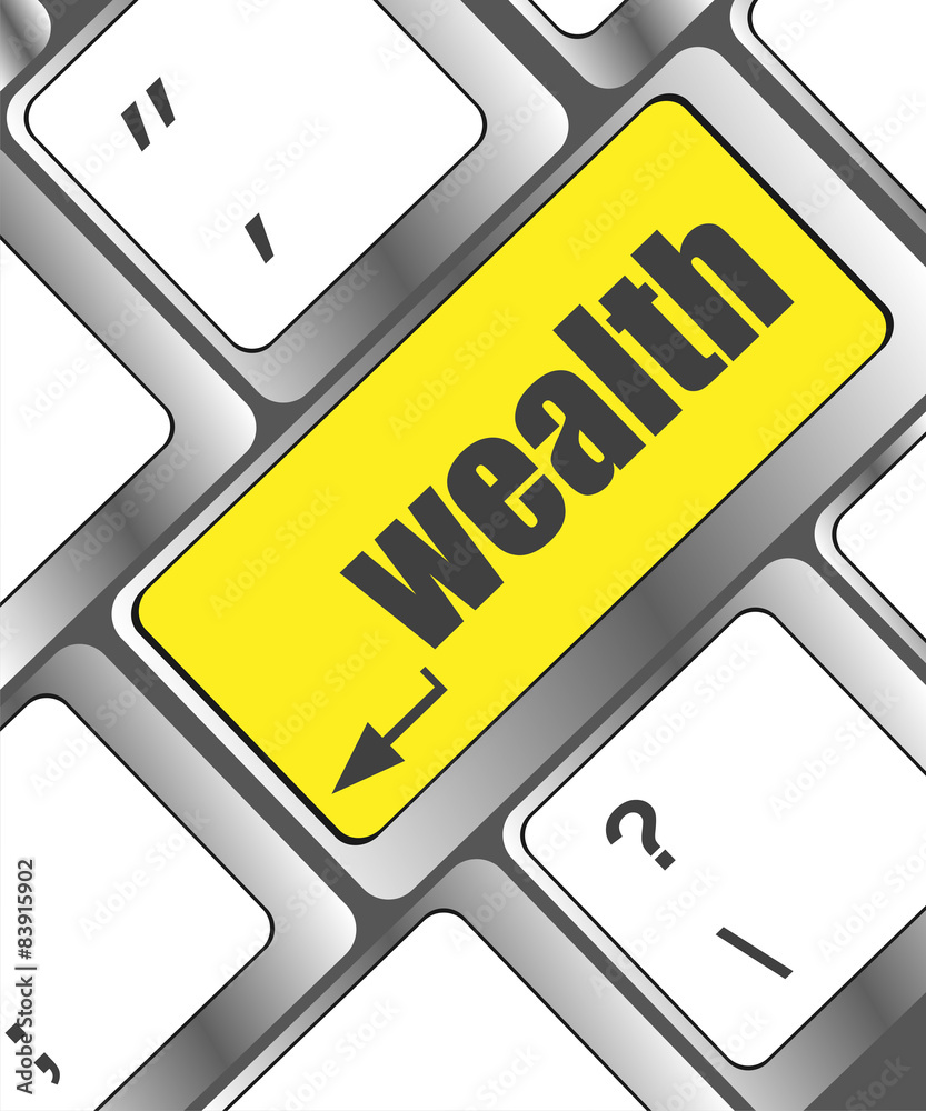 Poster cloud icon with wealth word on computer keyboard key