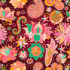 Fototapeta na wymiar Vintage floral motif ethnic seamless background.