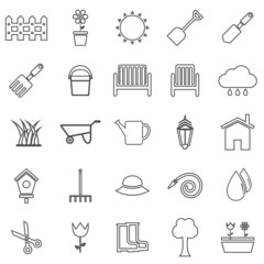Gardening line icons on white background