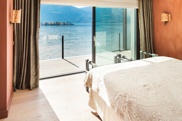 Interior, beautiful modern bedroom