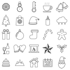 Winter line icons on white background