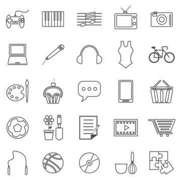 Hobby line icons on white background