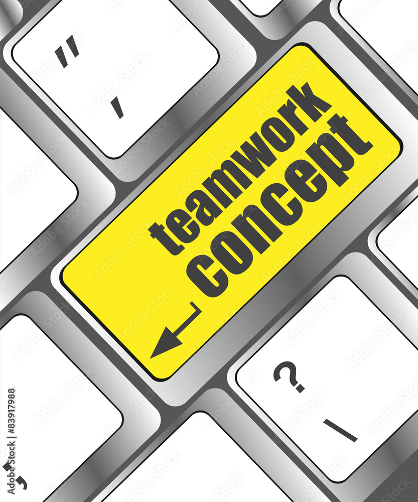 Poster cloud icon with teamwork concept word on computer keyboard key