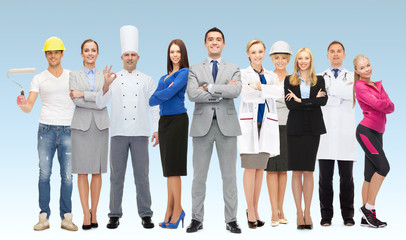 happy businessman over professional workers
