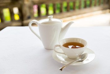 tea-set on table at restaurant or teahouse