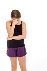 Model hiding face shame