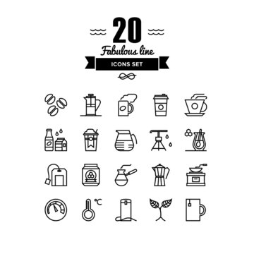 Coffee and tea elements line icons set