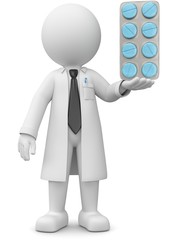 3d Männchen Arzt mit Tabletten