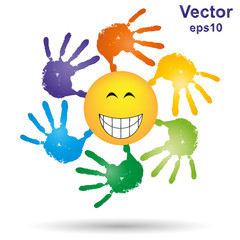 Vector conceptual children painted hand print and sun symbol