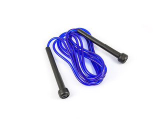 Blue plastic jump rope isolated on white background