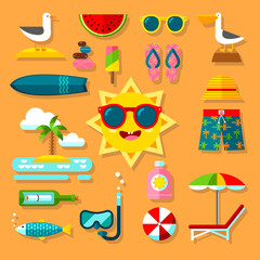 Vocation Flat Icon Set with Summer Accessories