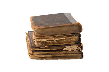 Stack of old  books isolated on a white background