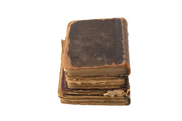 Stack of old  books isolated on a white background