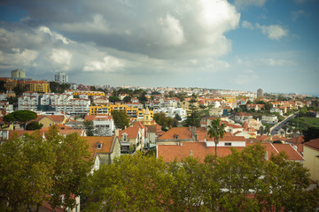 Fototapeta premium View from the mountain over the rooftops. The modern landscape.