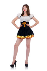 Girl in bavarian costume isolated on white