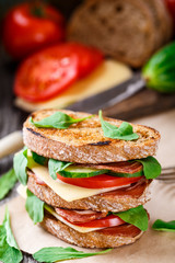 Sandwich with ham, cheese and vegetables
