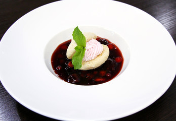 Dessert served in a white plate.