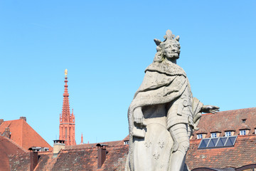Statue of Pippin and Steeple of Marienkapelle in Würzburg