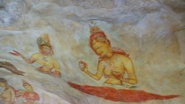 Sigiriya maiden - 5th century frescoes at the ancient rock fortress of Sigiriya in Sri Lanka
