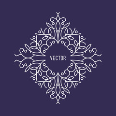 Vector Floral Frame. Mono Line Style Design Template