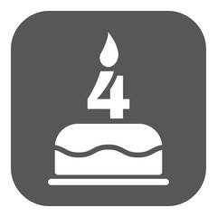 The birthday cake with candles in the form of number 4 icon. 