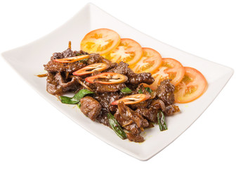 Malaysian dish stir fried beef meat with oyster sauce