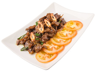 Malaysian dish stir fried beef meat with oyster sauce