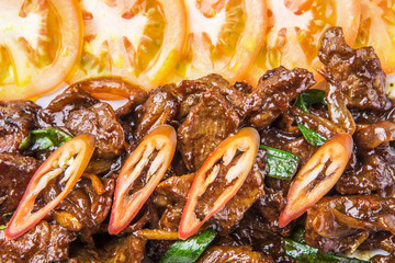 Malaysian dish stir fried beef meat with oyster sauce