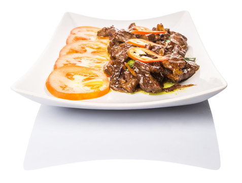 Malaysian dish stir fried beef meat with oyster sauce