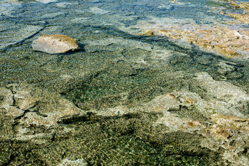 wild seascape with low tide and surfacing rocks