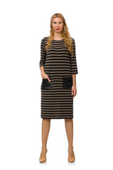 Pretty woman in brown dress isolated on white