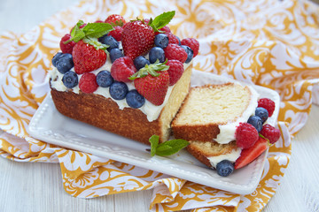 Berry cake with strawberry, raspberry and blueberry