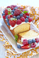 Berry cake with strawberry, raspberry and blueberry