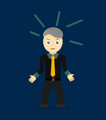 Angry young cartoon businessman or office worker. Flat design