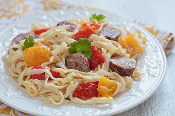 Sausage Pepper Fettuccini Skillet