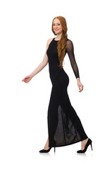 Naklejka premium Young lady in elegant black dress isolated on white
