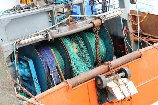 The Nets and Gear of a Fishing Trawler Boat.