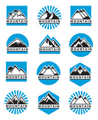 set of twelve mountain icons 